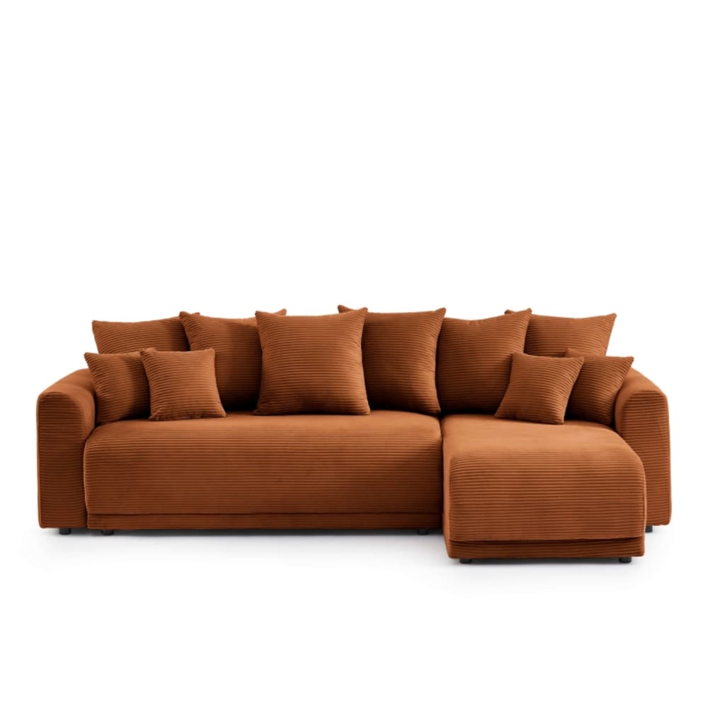 Canapé d'angle convertible velours côtelé 4 places terracotta
