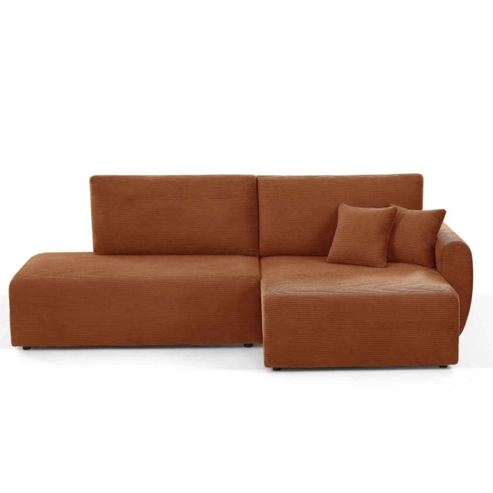 Canapé d'angle droit ouvert convertible velours 4 places terracotta Canapé d'angle droit ouvert convertible velours 4 places terracotta