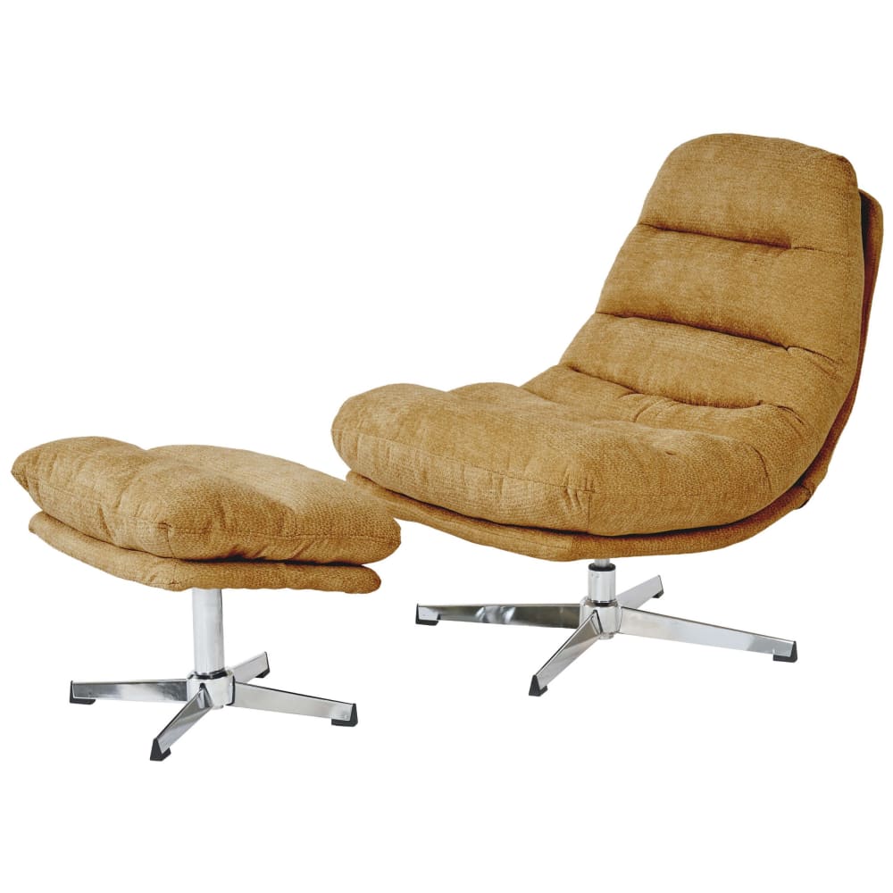 Fauteuil rotatif + repose-pieds tissu 1 place jaune moutarde Fauteuil rotatif + repose-pieds tissu 1 place jaune moutarde