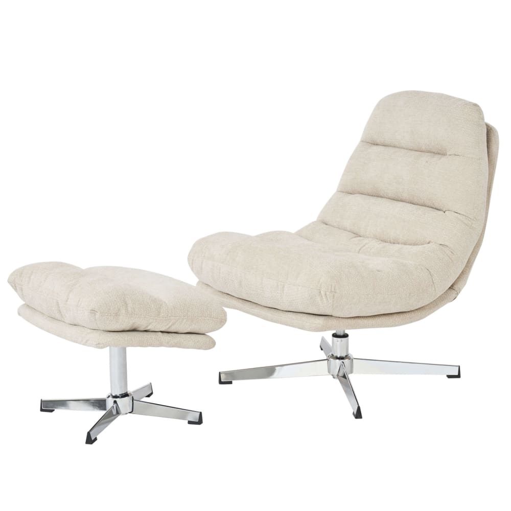 Fauteuil rotatif + repose-pieds tissu 1 place blanc Fauteuil rotatif + repose-pieds tissu 1 place blanc