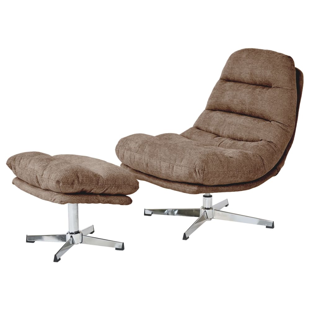 Fauteuil rotatif + repose-pieds tissu 1 place marron Fauteuil rotatif + repose-pieds tissu 1 place marron