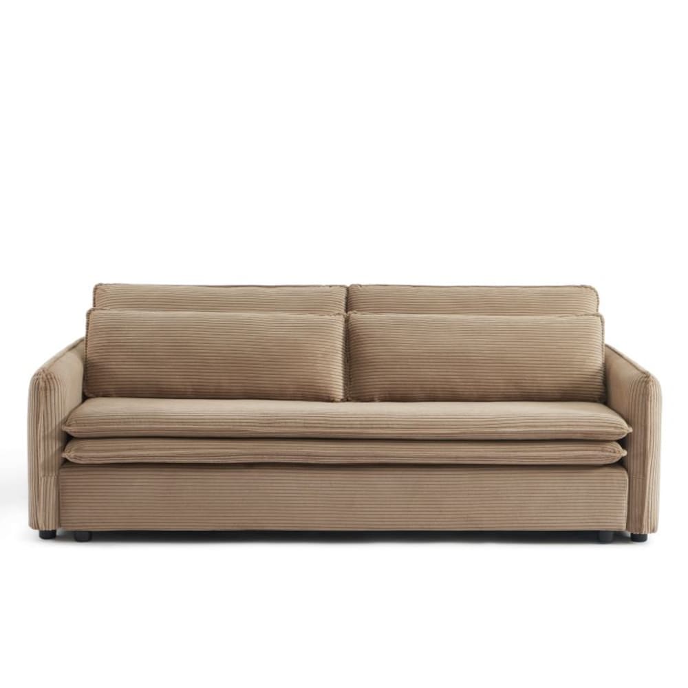 Canapé droit convertible velours côtelé 3 places taupe