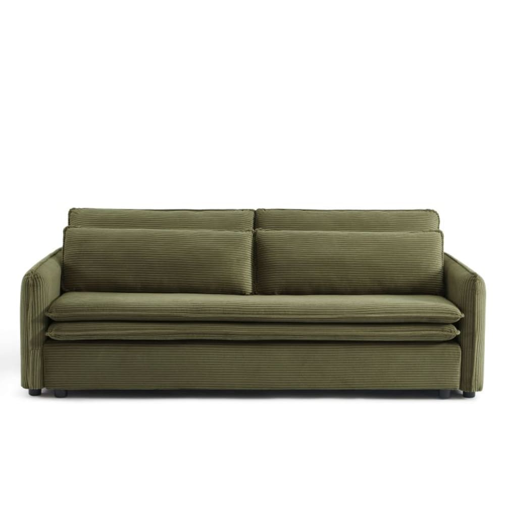Canapé droit convertible velours côtelé 3 places vert