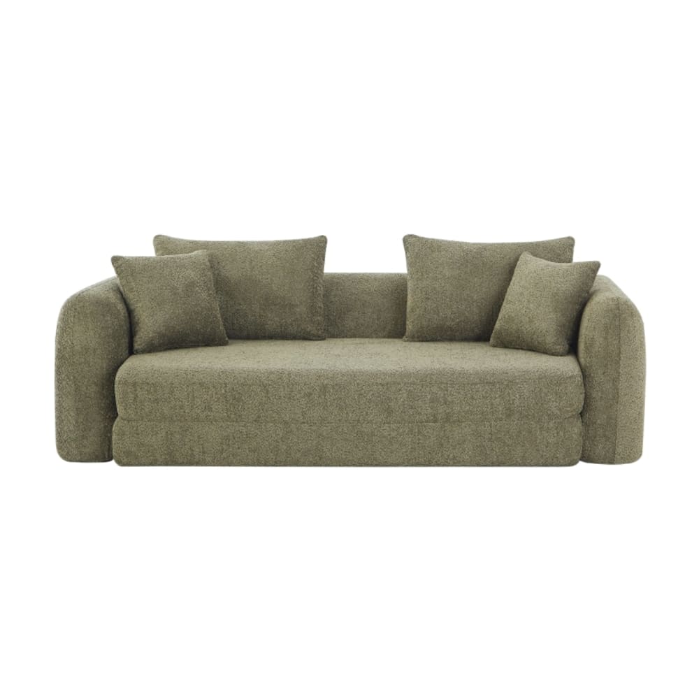 Canapé droit compressé convertible tissu bouclette 3 places vert Canapé droit compressé convertible tissu bouclette 3 places vert