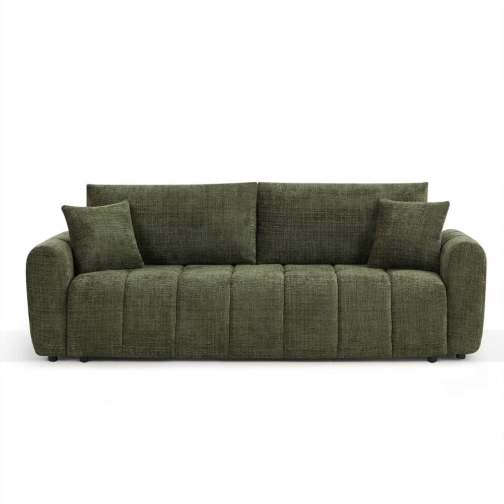 Canapé droit convertible tissu texturé 3 places vert