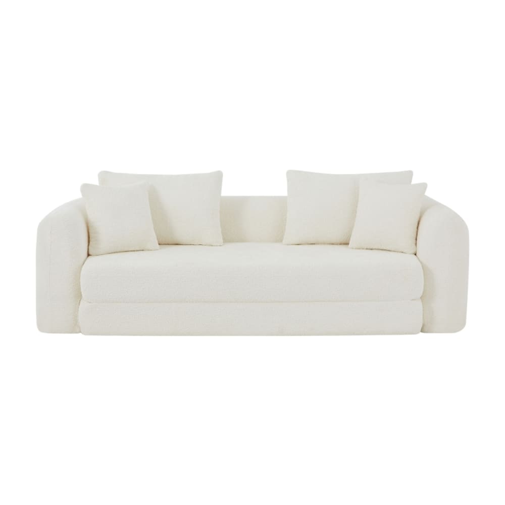Canapé droit compressé convertible tissu bouclette 3 places beige Canapé droit compressé convertible tissu bouclette 3 places beige