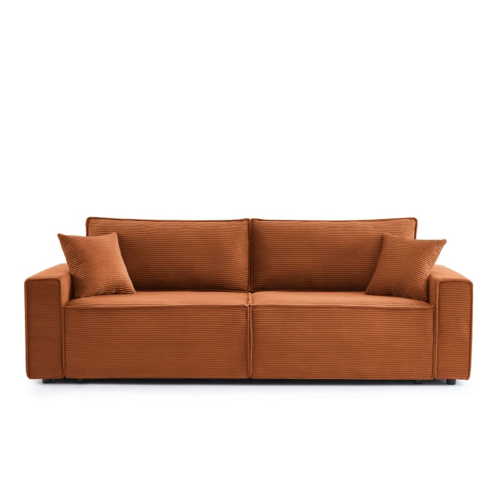 Canapé droit convertible velours côtelé 3 places terracotta Canapé droit convertible velours côtelé 3 places terracotta