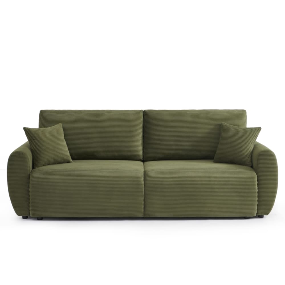 Canapé droit convertible velours côtelé 3 places vert