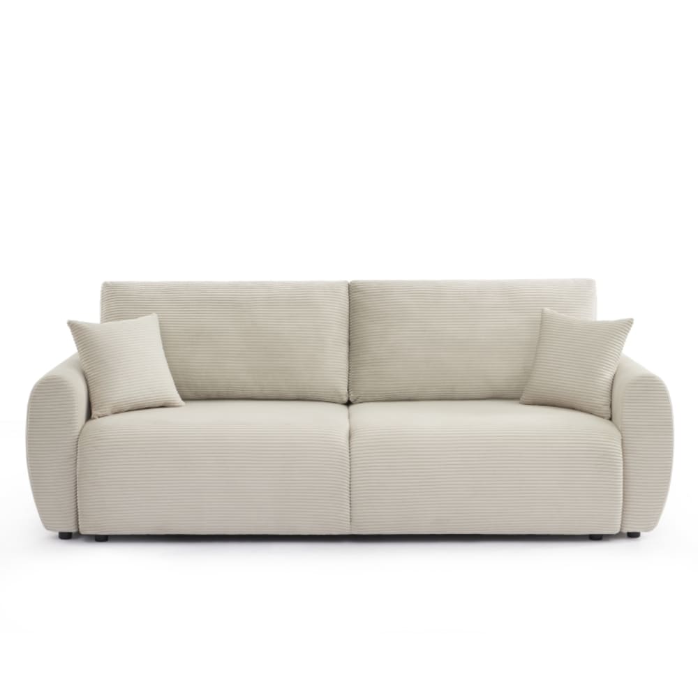 Canapé droit convertible velours côtelé 3 places beige