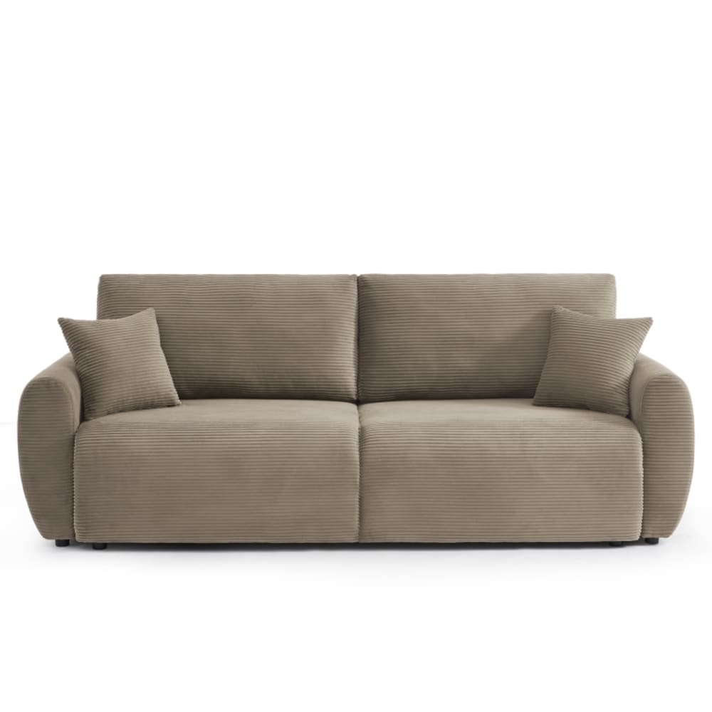 Canapé droit convertible velours côtelé 3 places taupe