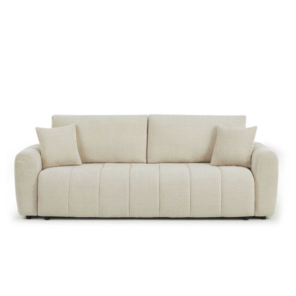 Canapé droit convertible tissu texturé 3 places beige