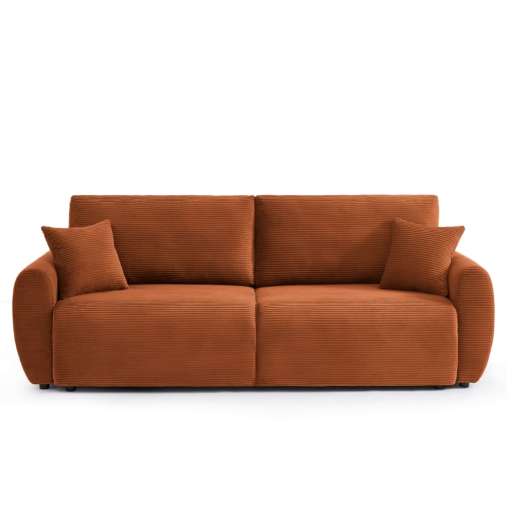 Canapé droit convertible velours côtelé 3 places terracotta