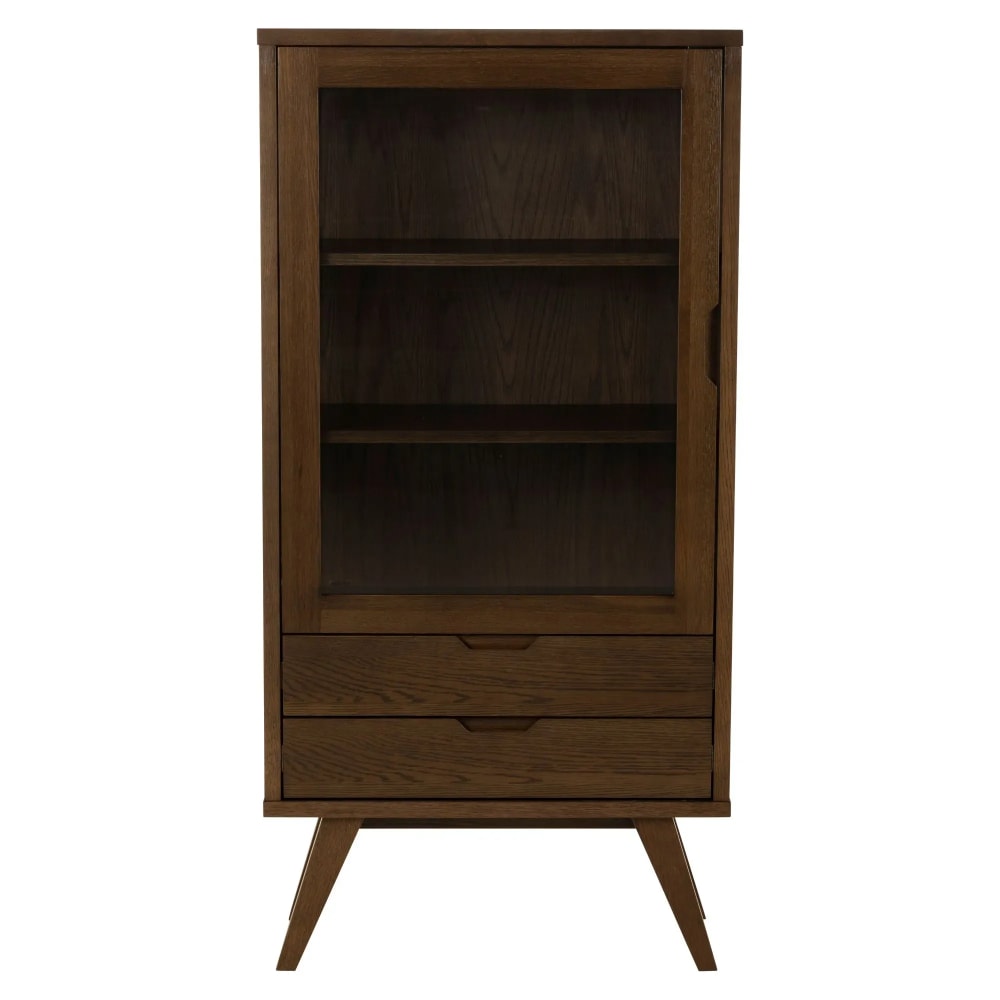 Vitrine scandinave en chêne fumé 1 porte 2 tiroirs Vitrine scandinave en chêne fumé 1 porte 2 tiroirs