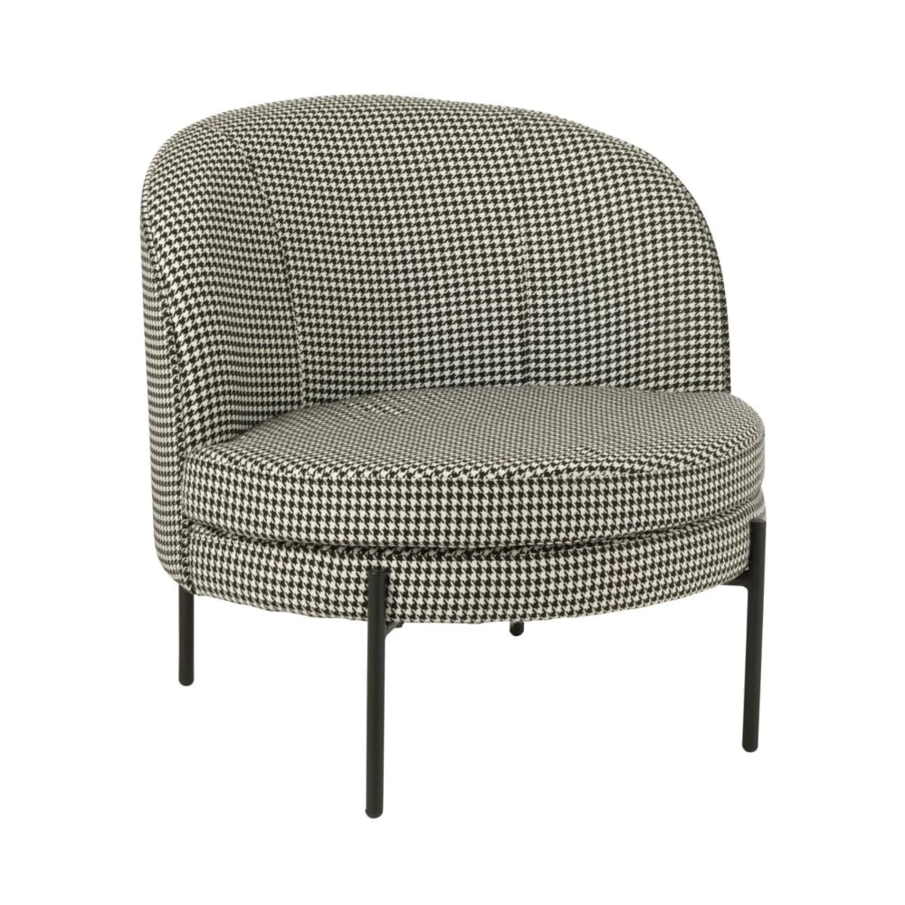 Fauteuil rond en tissu pied-de-poule noir et blanc Fauteuil rond en tissu pied-de-poule noir et blanc