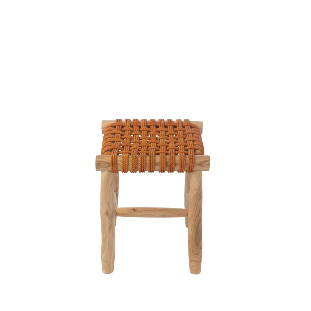 Tabouret en teck et assise tressée orange Tabouret en teck et assise tressée orange
