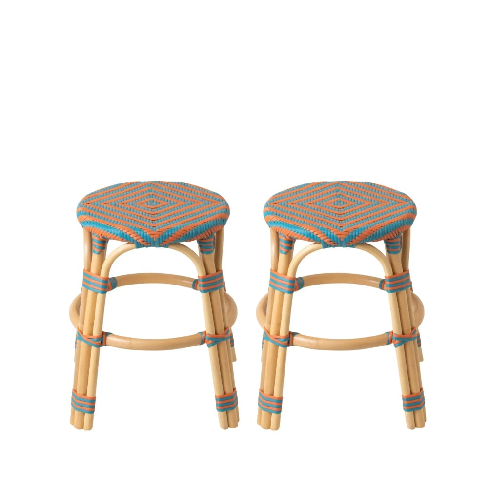Lot de 2 tabourets bistrot tressés orange