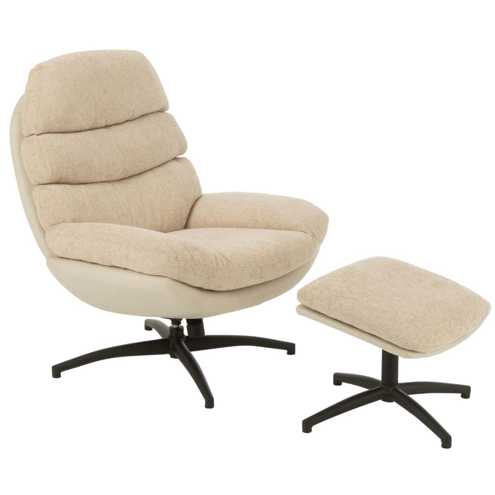 Fauteuil relax pivotant avec repose pieds crème Fauteuil relax pivotant avec repose pieds crème