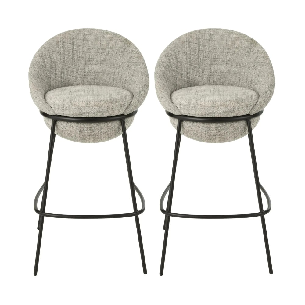 Lot de 2 tabourets de bar design en tissu gris clair Lot de 2 tabourets de bar design en tissu gris clair