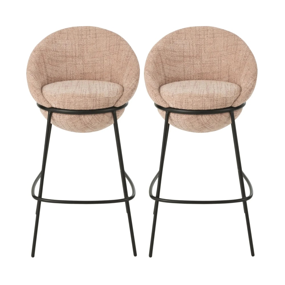 Lot de 2 tabourets de bar design en tissu rose poudré Lot de 2 tabourets de bar design en tissu rose poudré