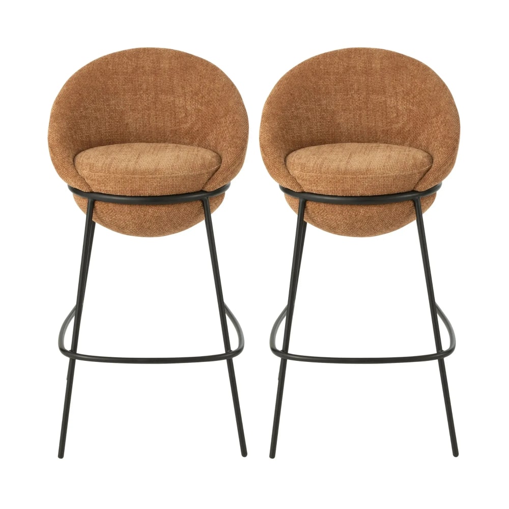 Lot de 2 tabourets de bar design en tissu orange terracotta Lot de 2 tabourets de bar design en tissu orange terracotta