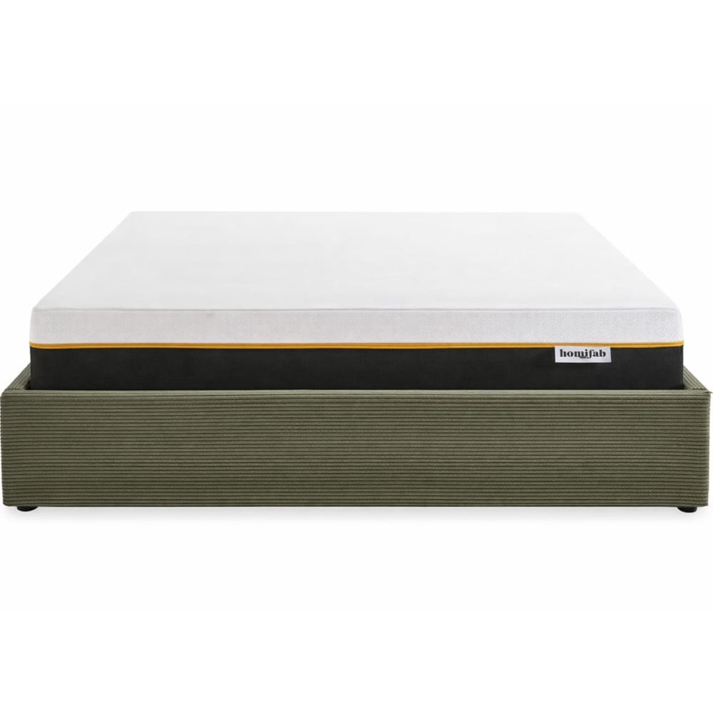Lit coffre 180x200 en velours côtelé vert + matelas mémoire de forme