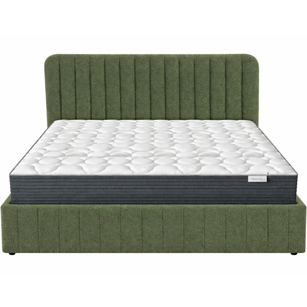 Lit coffre 160x200 tissu bouclé vert + matelas mémoire de forme