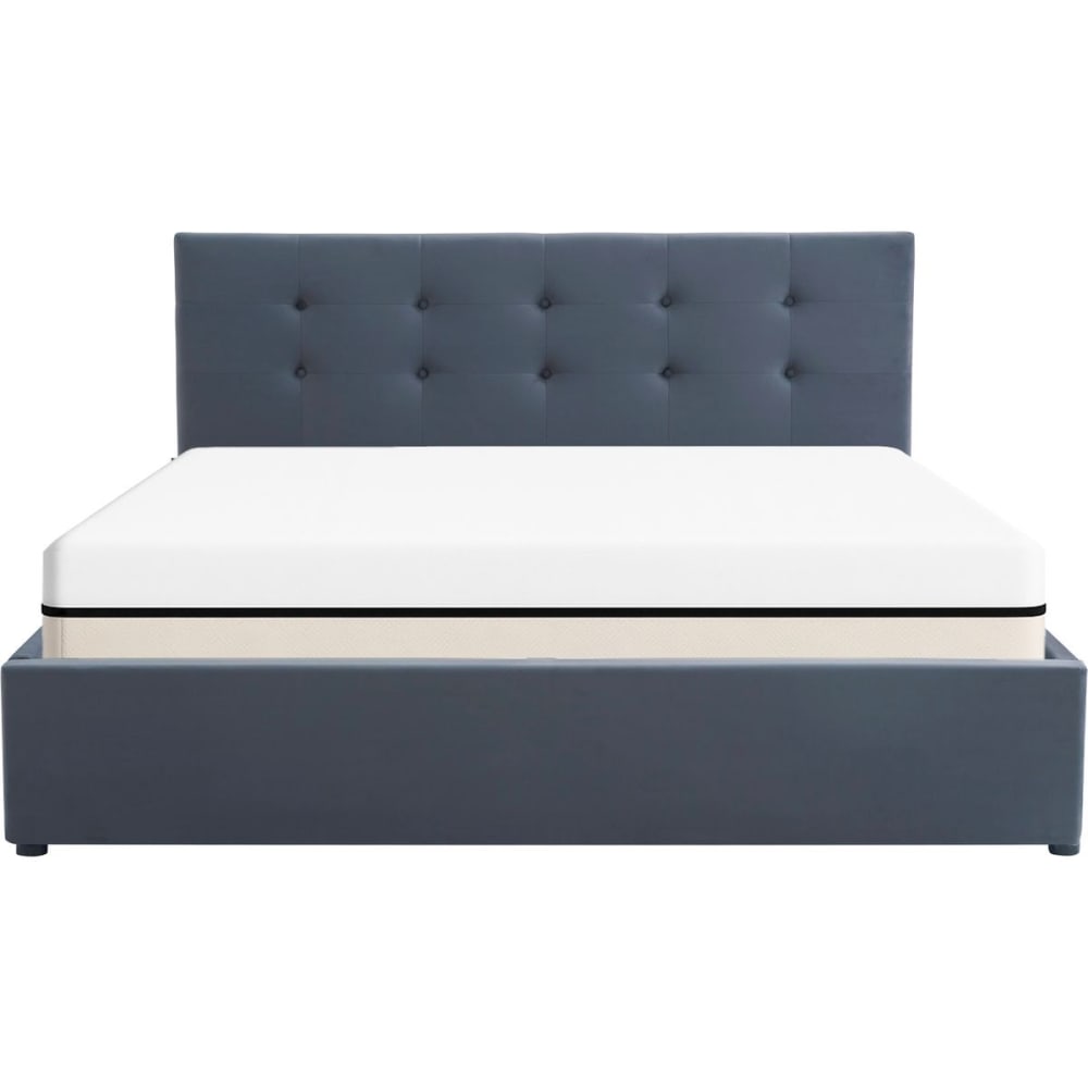 Lit coffre 140x190 velours gris foncé + matelas ressorts ensachés