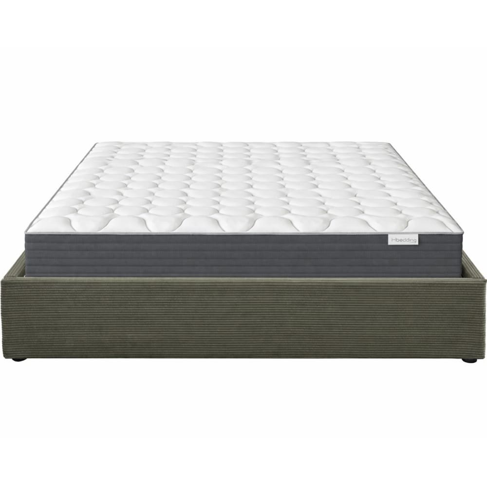 Lit coffre 180x200 en velours côtelé vert + matelas mémoire de forme