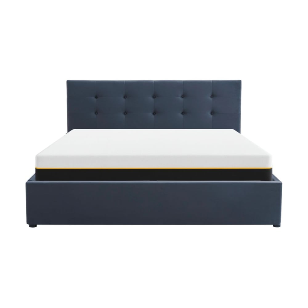 Lit coffre 180x200 velours gris foncé + matelas mémoire de forme