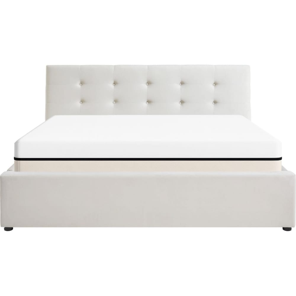 Lit coffre 140x190 velours beige + matelas ressorts ensachés