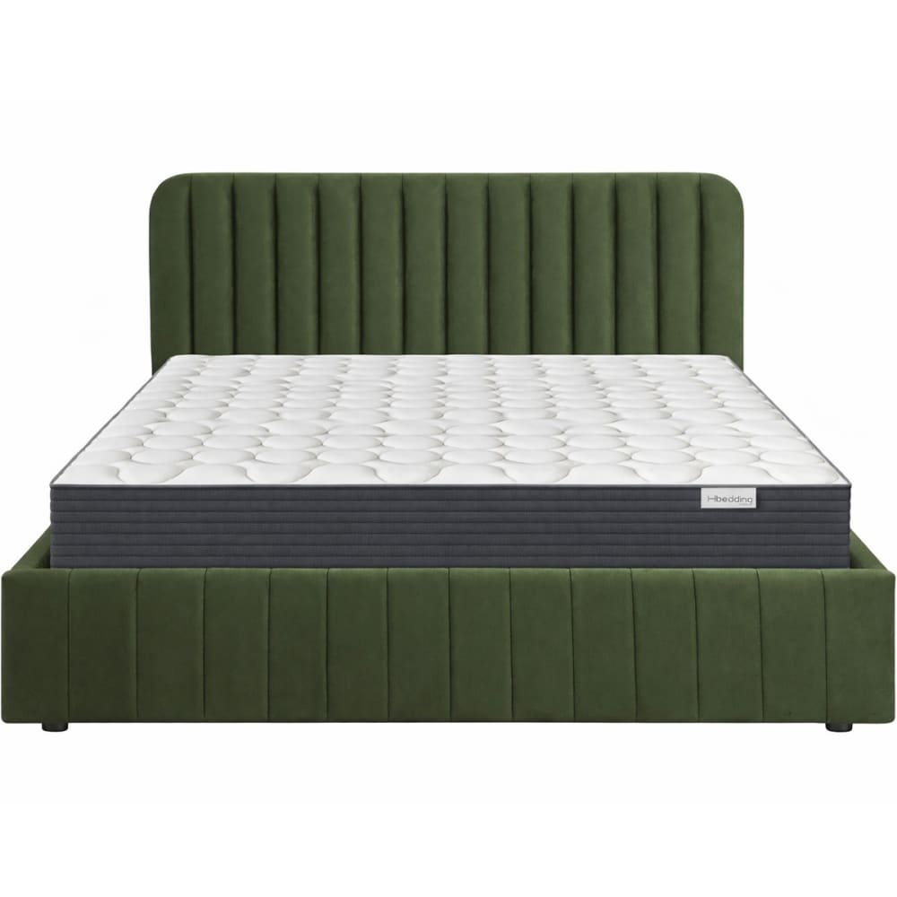 Lit coffre 160x200 velours vert kaki + matelas mémoire de forme Lit coffre 160x200 velours vert kaki + matelas mémoire de forme