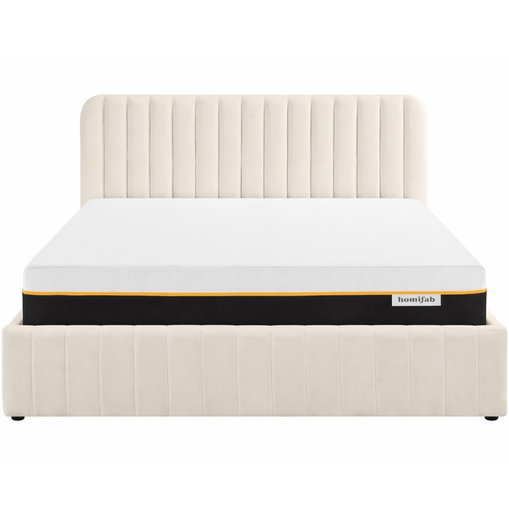 Lit coffre 180x200 velours beige + matelas mémoire de forme Lit coffre 180x200 velours beige + matelas mémoire de forme
