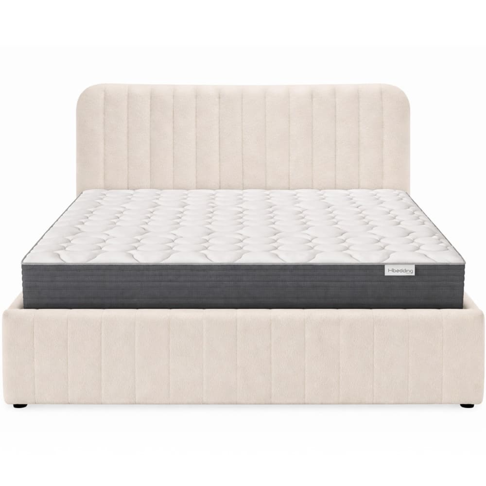 Lit coffre 140x190 tissu bouclé beige + matelas mémoire de forme Lit coffre 140x190 tissu bouclé beige + matelas mémoire de forme