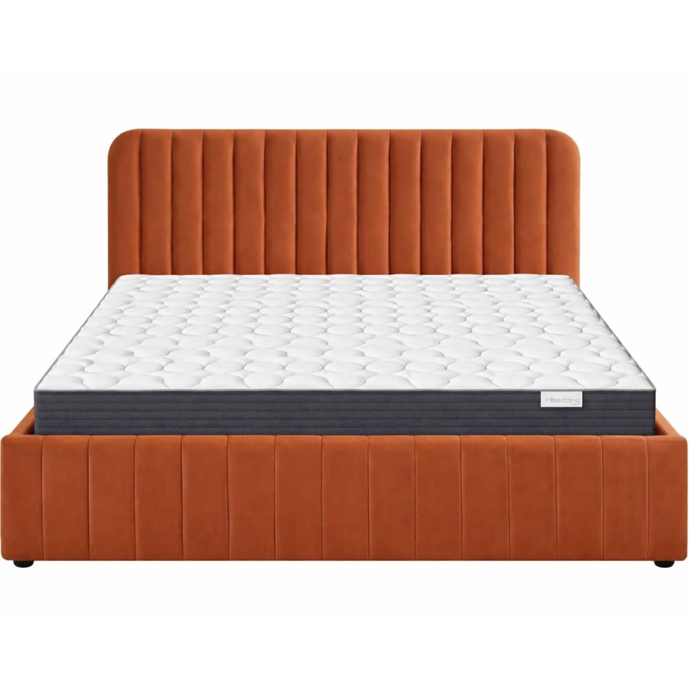Lit coffre 160x200 velours terracotta + matelas mémoire de forme Lit coffre 160x200 velours terracotta + matelas mémoire de forme