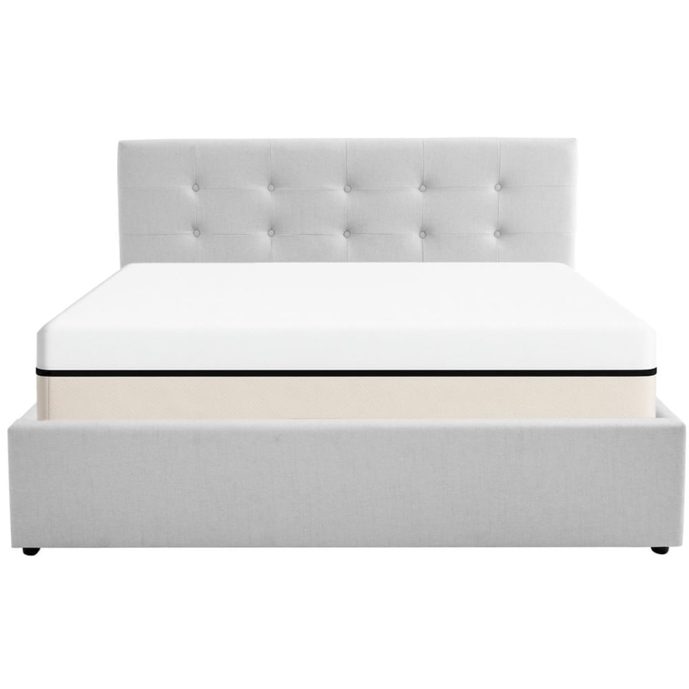 Lit coffre 140x190 tissu gris + matelas ressorts ensachés