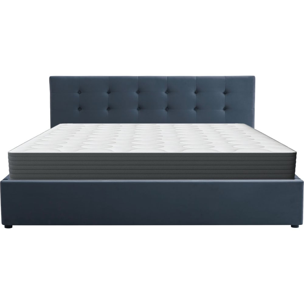 Lit coffre 180x200 velours gris foncé + matelas mémoire de forme