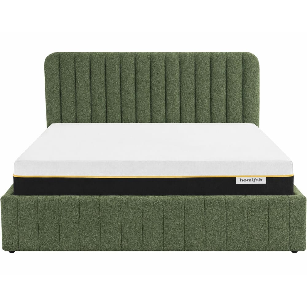 Lit coffre 140x190 tissu bouclé vert + matelas mémoire de forme Lit coffre 140x190 tissu bouclé vert + matelas mémoire de forme