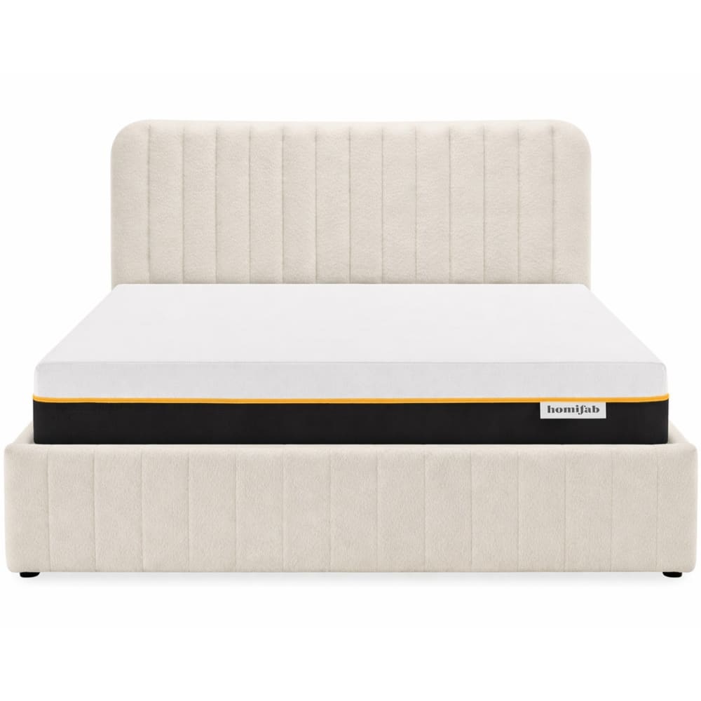 Lit coffre 140x190 tissu bouclé beige + matelas mémoire de forme Lit coffre 140x190 tissu bouclé beige + matelas mémoire de forme