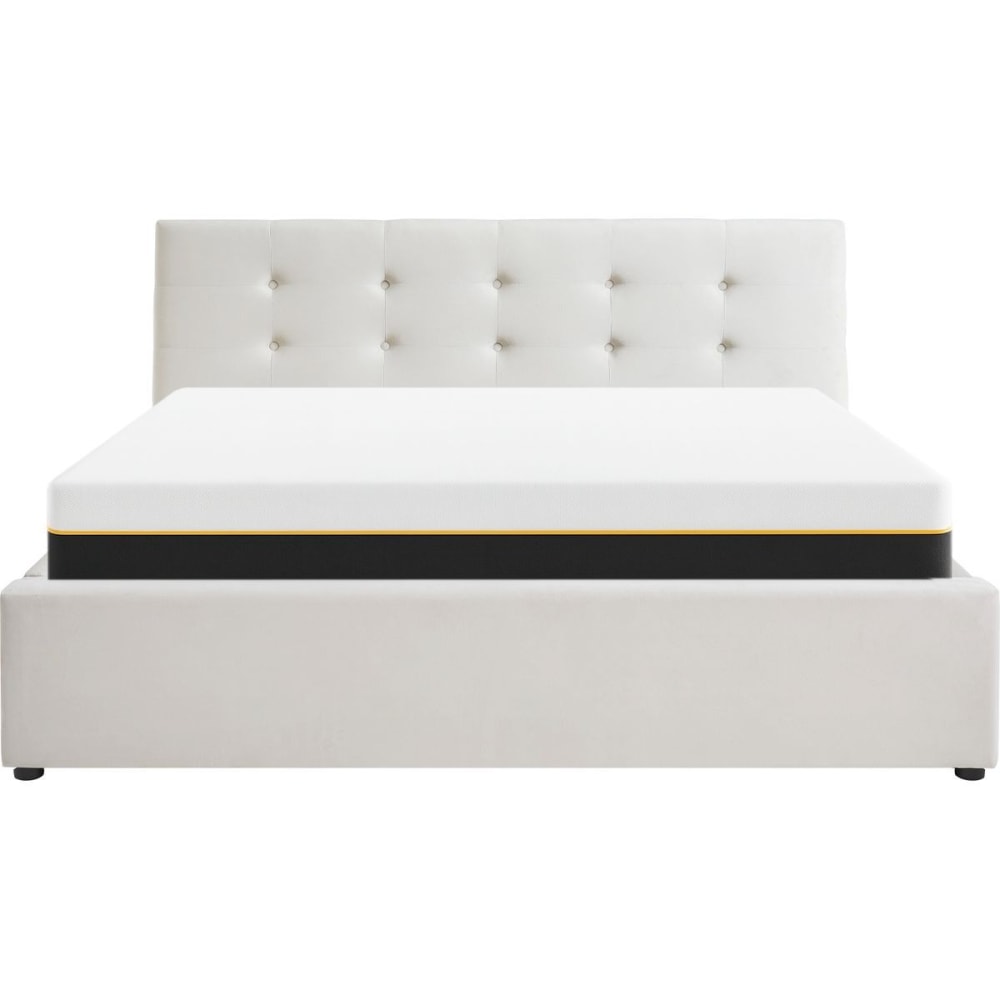 Lit coffre 140x190 velours beige + matelas mémoire de forme