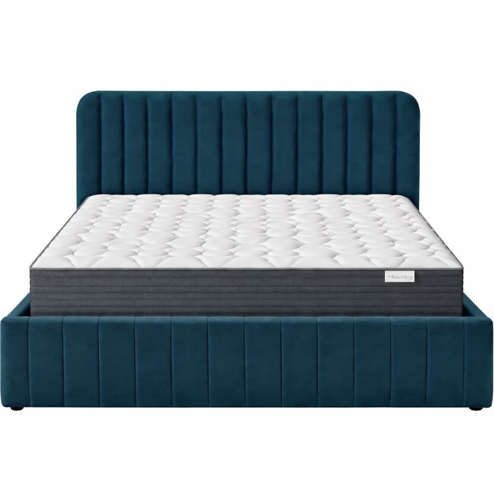 Lit coffre 160x200 velours bleu + matelas mémoire de forme Lit coffre 160x200 velours bleu + matelas mémoire de forme