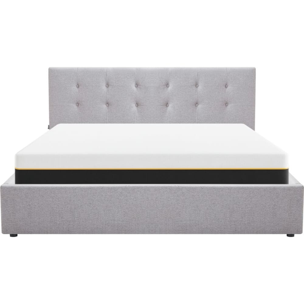 Lit coffre 180x200 tissu gris + matelas mémoire de forme Lit coffre 180x200 tissu gris + matelas mémoire de forme