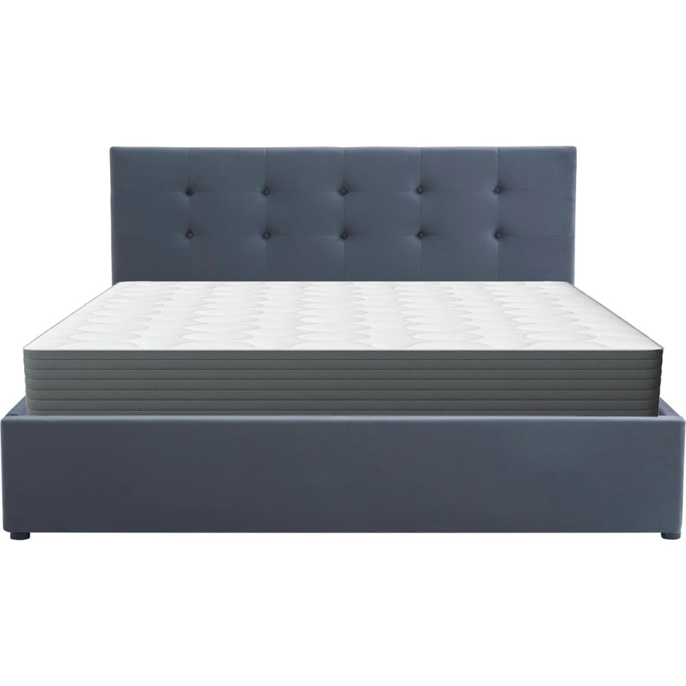 Lit coffre 160x200 velours gris foncé + matelas mémoire de forme