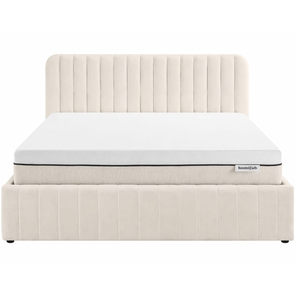 Lit coffre 140x190 velours beige + matelas ressorts ensachés