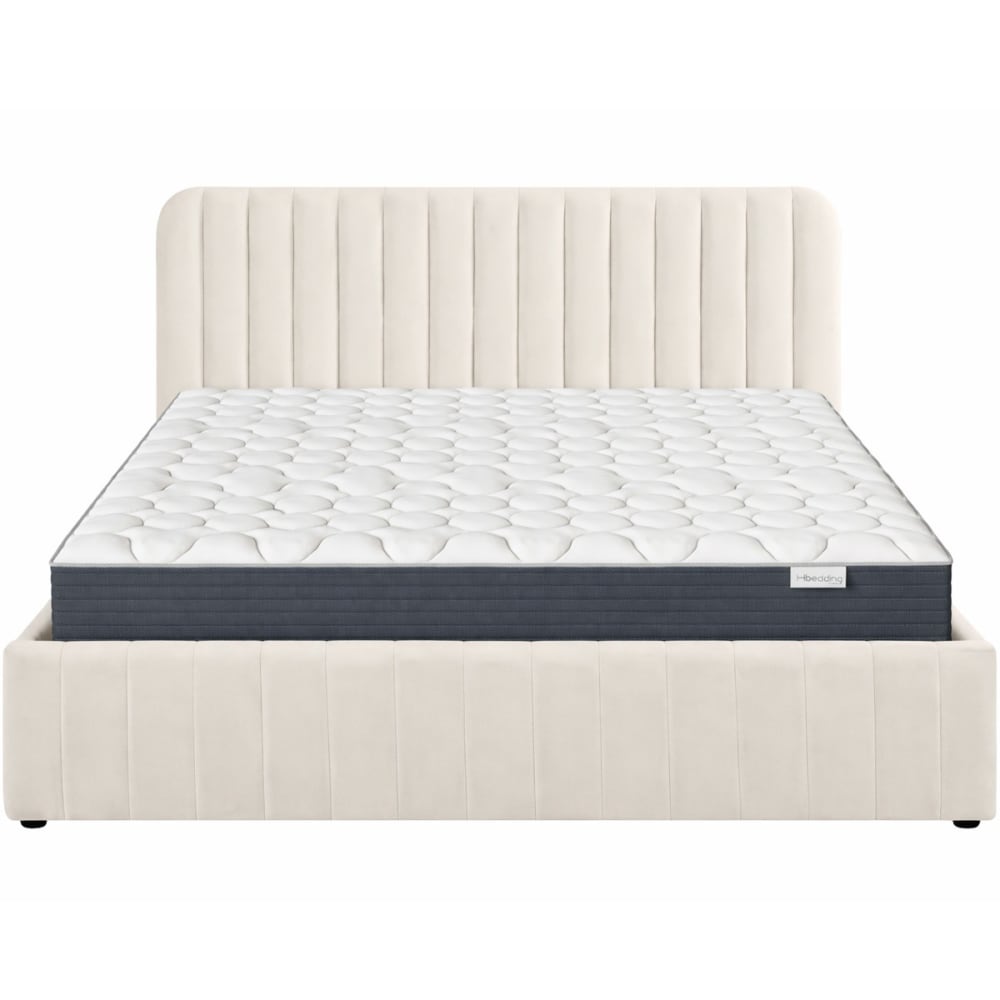 Lit coffre 140x190 velours beige + matelas mémoire de forme Lit coffre 140x190 velours beige + matelas mémoire de forme