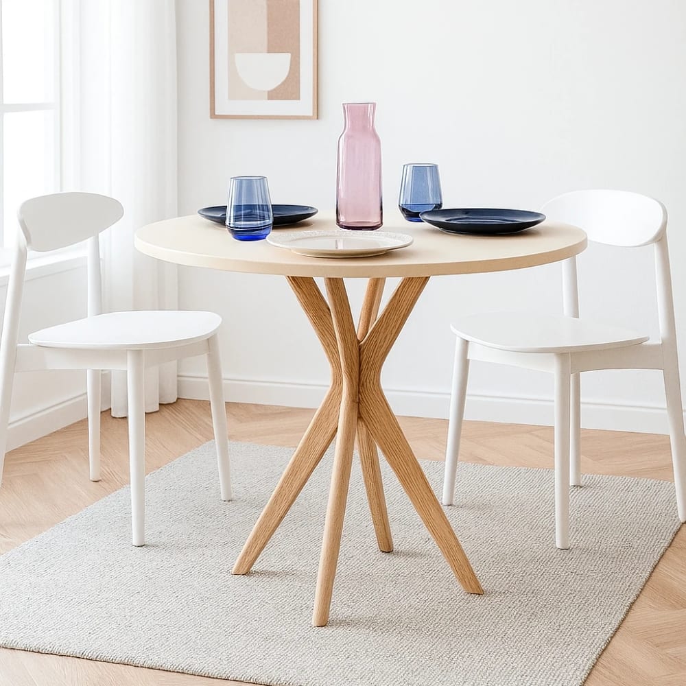 Rund Esstisch, Massivesche, MDF, Perlweiß - Maisons Du Monde