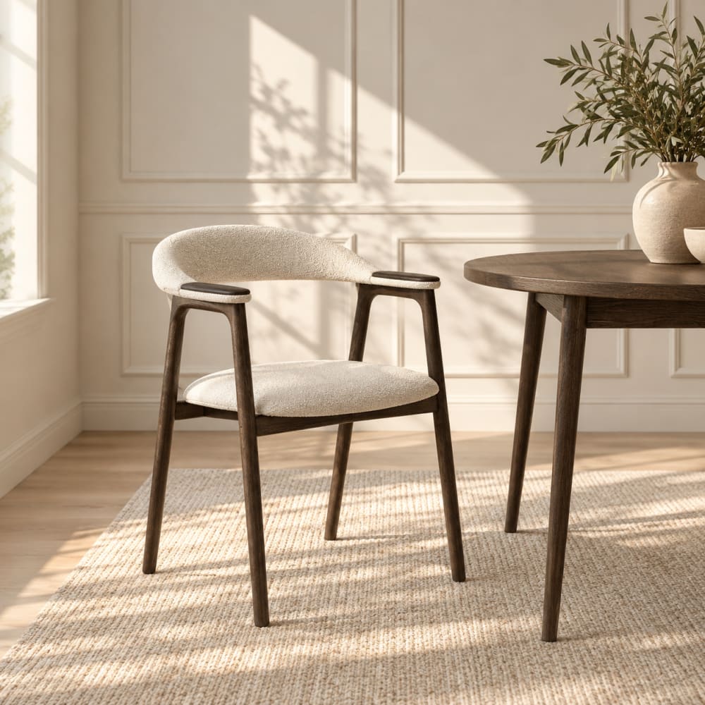 Chaise en chêne massif espresso et tissu beige Chaise en chêne massif espresso et tissu beige