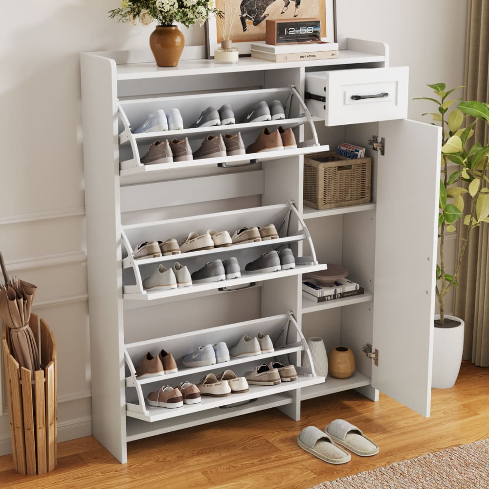 Schuhschrank weiß aus Holzwerkstoff mit Schublade und 3