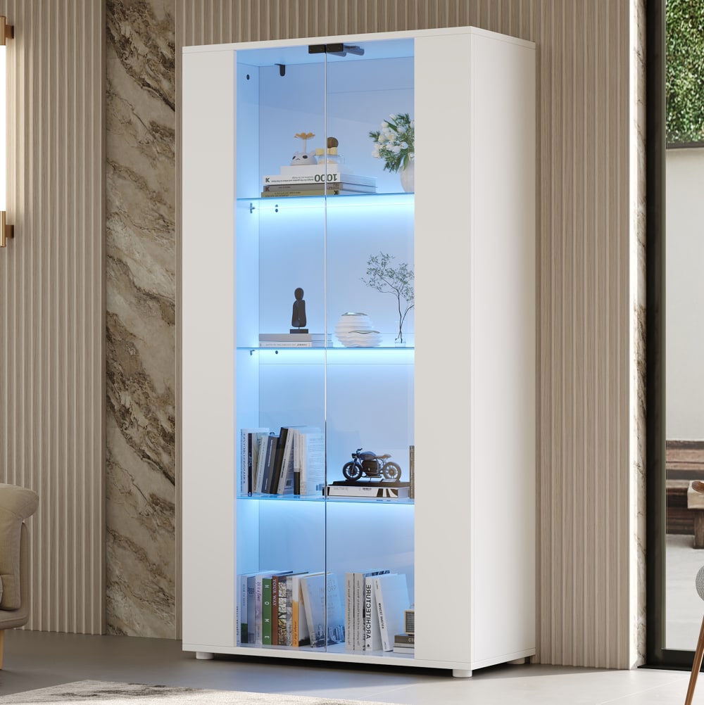 Vitrinenschrank aus Spanplatte in Weiß mit 2 Glastüren - Maisons