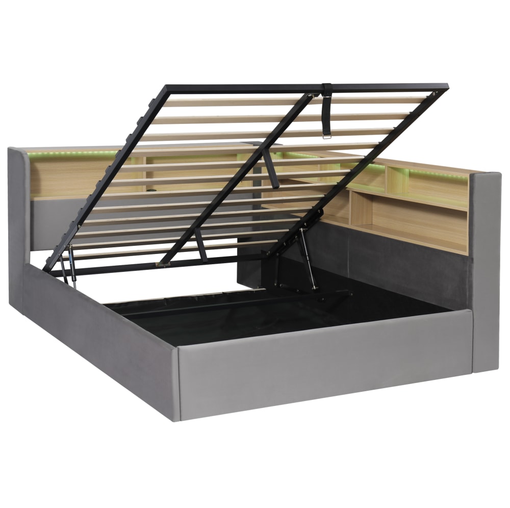 Hauss Spole Kinderbett mit hydraulischem Stauraum aus Polyester grau 140 x 190 cm style modern - Pes - Polyester