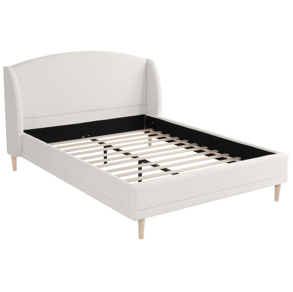 Lit en polyester blanc 140 x 190 cm avec tête de lit à oreilles